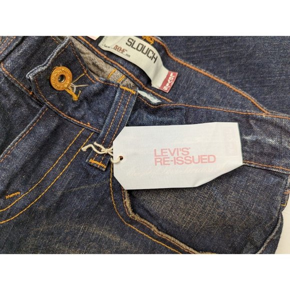 Vintage Y2K Levi's 504 Slouch Jeans Re-Issued Distressed Embroidery Size 7 New - Picture 8 of 11